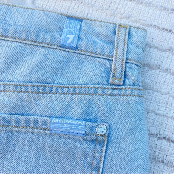 7 For All Mankind plus size frayed denim jean mini skirt w/ fringe NWT Sz 32 - Picture 12 of 16